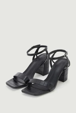 Pimkie Sandalias De Tacon Efecto Cocodrilo Negro Hot