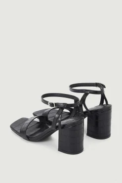 Pimkie Sandalias De Tacon Efecto Cocodrilo Negro Hot