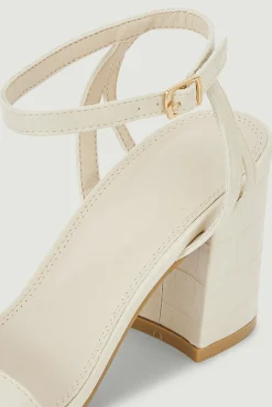 Pimkie Sandalias De Tacon Efecto Cocodrilo Blanco