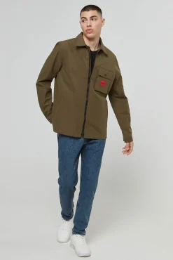 HUGO Sobrecamisa Lona Verde Outlet