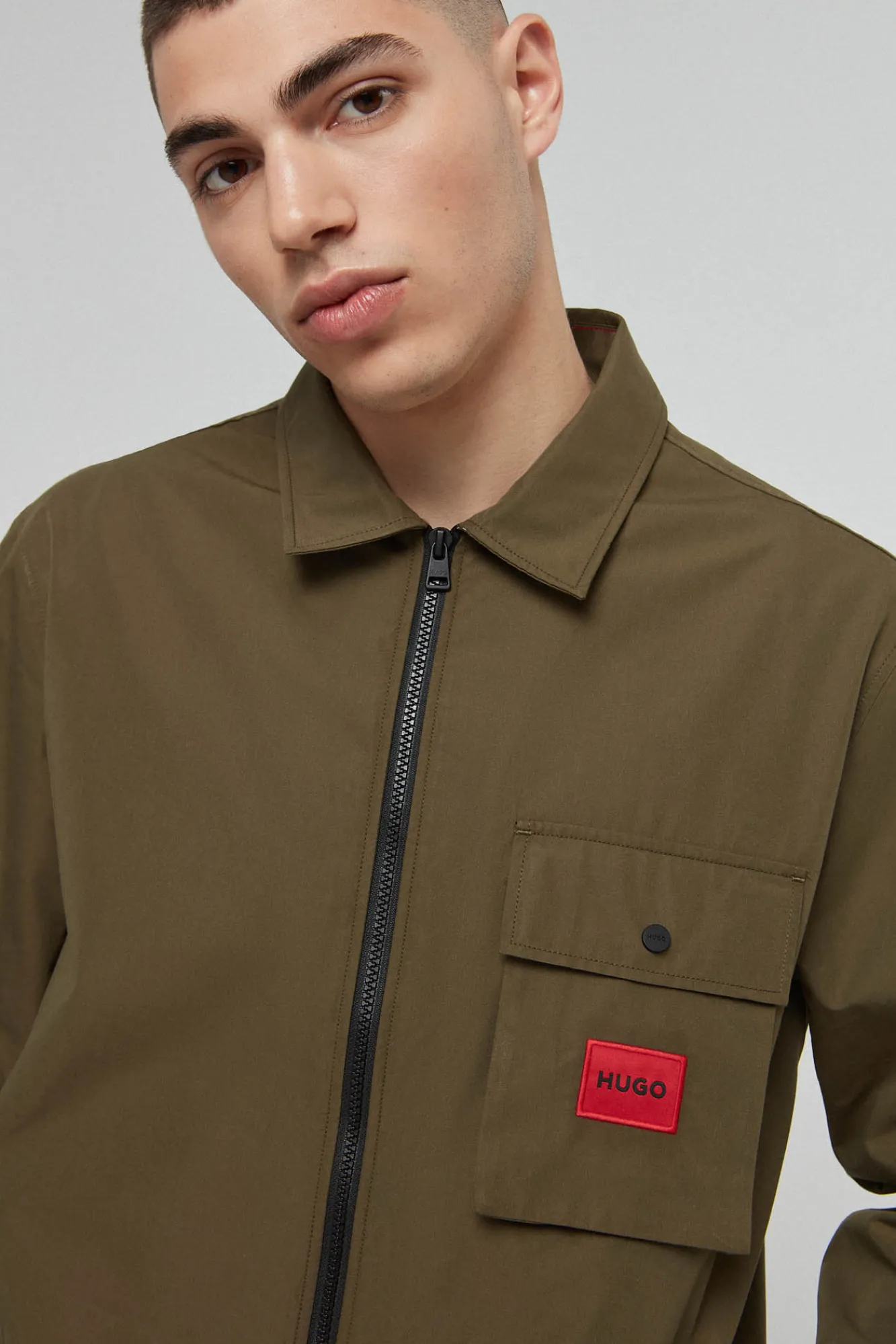 HUGO Sobrecamisa Lona Verde Outlet
