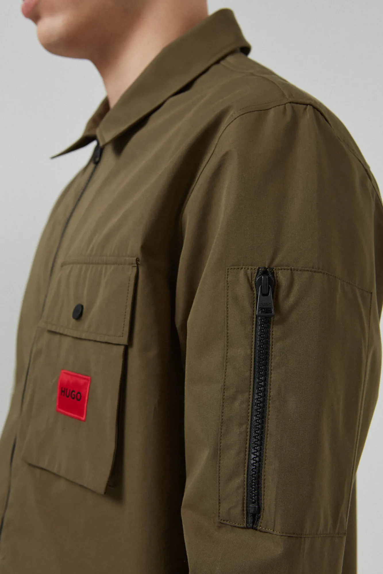 HUGO Sobrecamisa Lona Verde Outlet