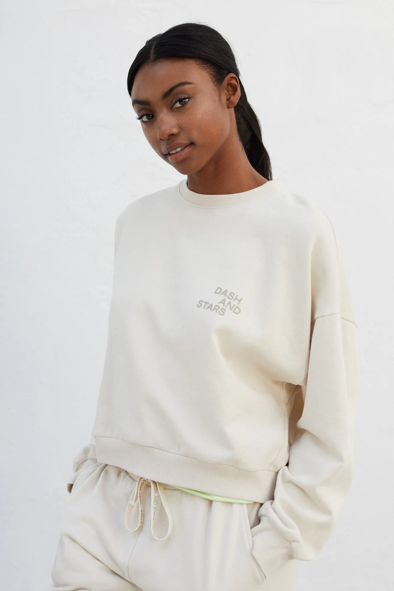 Dash and Stars Sudadera 100% Algodon Blanca Beige Online