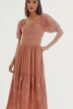 Slowlove Vestido Bordado Manga Corta Rosa Hot
