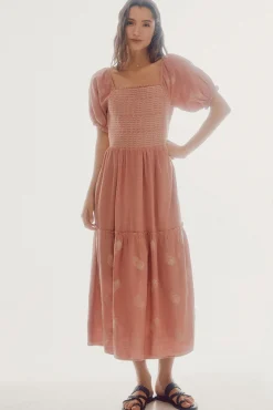 Slowlove Vestido Bordado Manga Corta Rosa Hot