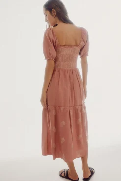 Slowlove Vestido Bordado Manga Corta Rosa Hot
