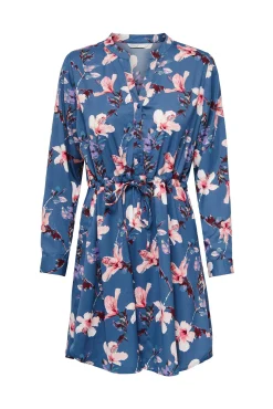 Only Vestido Botones Escoste Pico Azul Medio Best