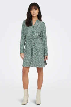Only Vestido Botones Escoste Pico Verde New