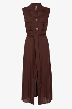 Tiffosi Vestido Camisero Con Cinturon Marron Medio Sale