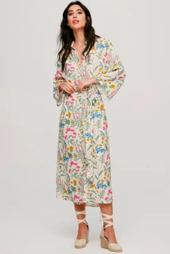 Vila Vestido Camisero Floral Gris