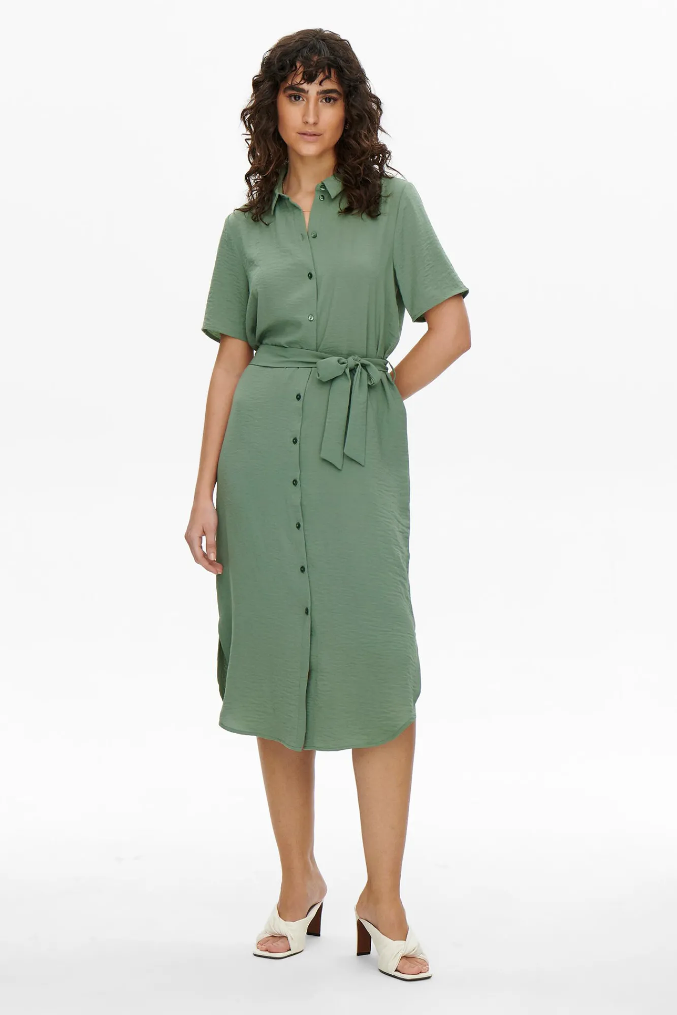 JDY Vestido Camisero Manga Corta Verde Sale