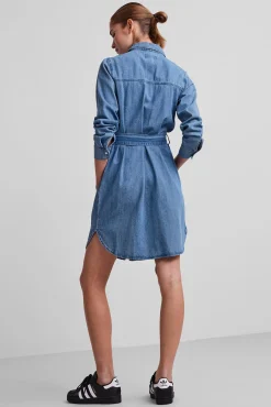 Pieces Vestido Camisero Vaquero Midi Azul Medio New