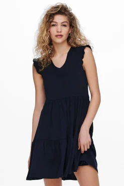 Only Vestido Con Volantes Azul Medio New