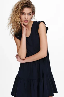 Only Vestido Con Volantes Azul Medio New