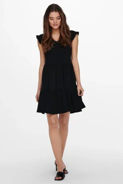 Only Vestido Con Volantes Negro Hot