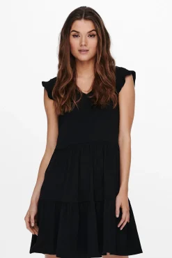 Only Vestido Con Volantes Negro Hot