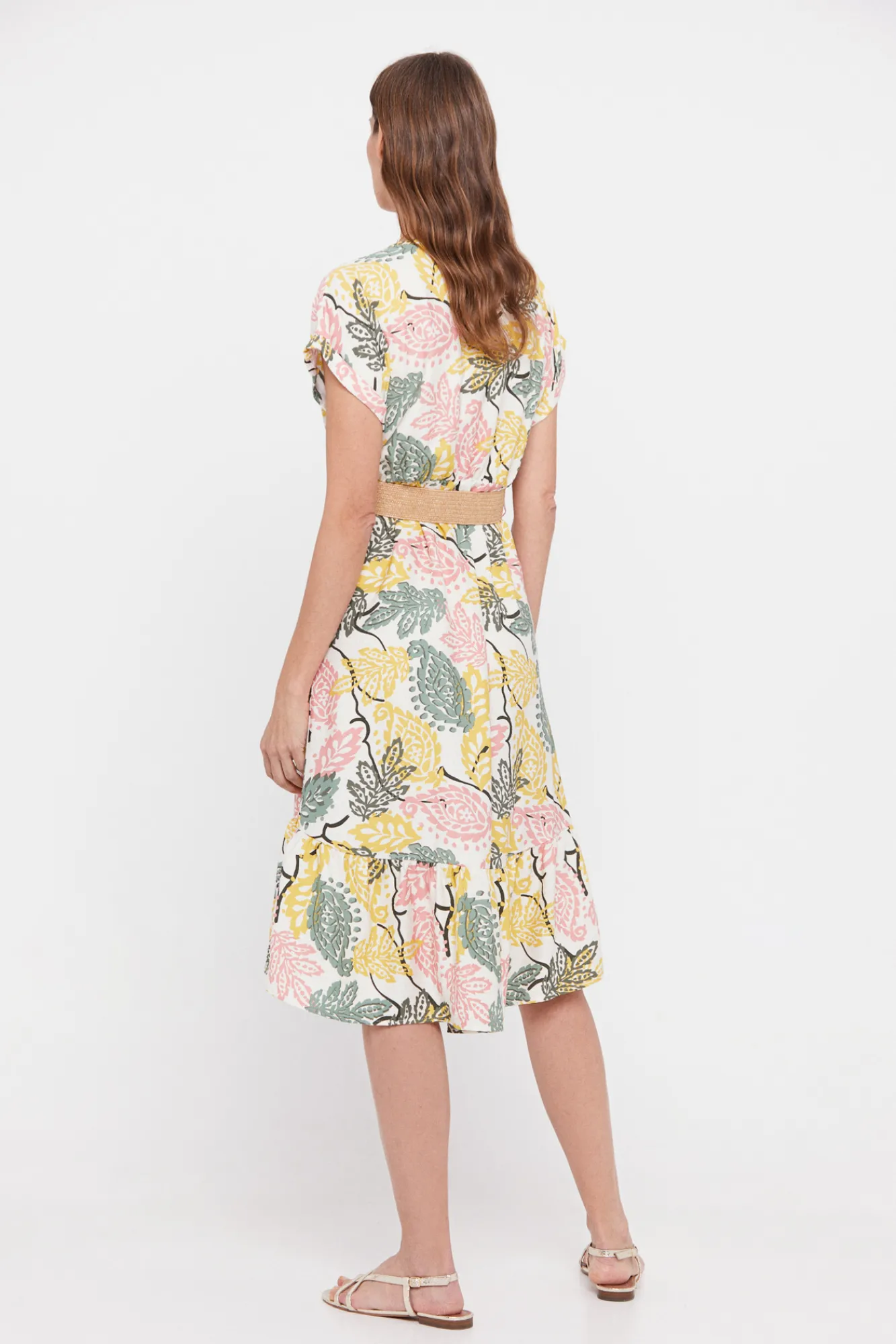 Cortefiel Vestido Confort Cinturon Estampado Blanco