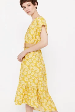 Cortefiel Vestido Confort Cinturon Estampado Amarillo Sale