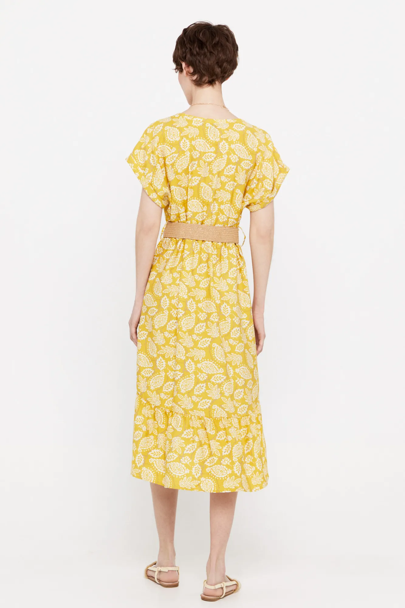 Cortefiel Vestido Confort Cinturon Estampado Amarillo Sale