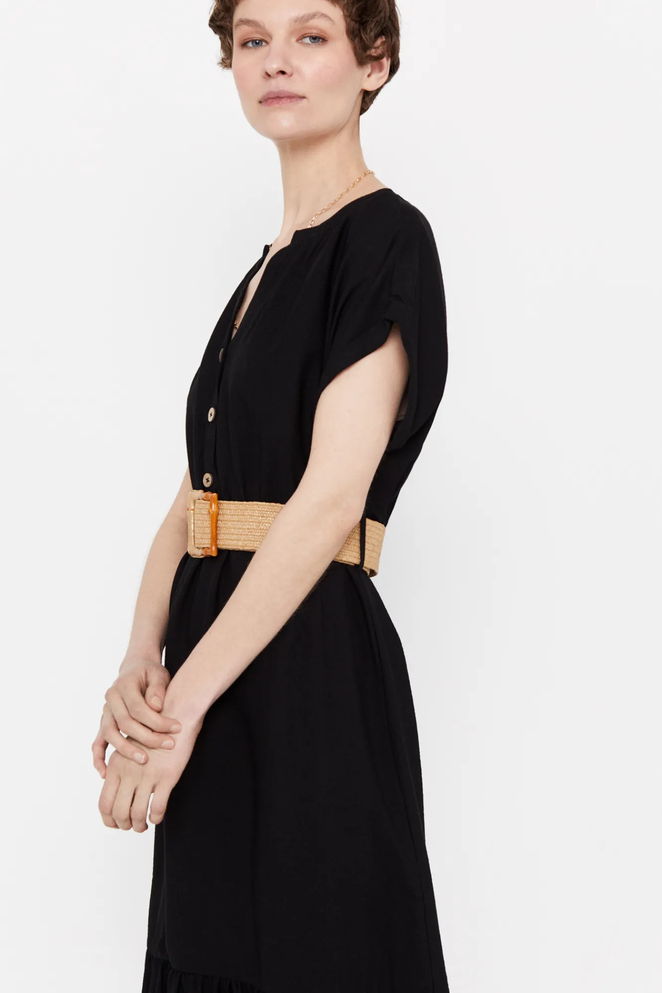 Cortefiel Vestido Confort Cinturon Negro Clearance