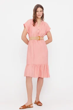 Cortefiel Vestido Confort Cinturon Coral Online