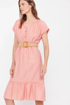 Cortefiel Vestido Confort Cinturon Coral Online