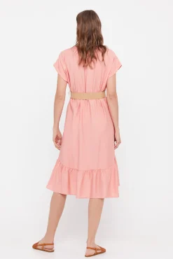 Cortefiel Vestido Confort Cinturon Coral Online