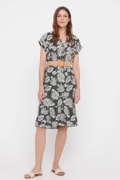 Cortefiel Vestido Confort Cinturon Estampado Verde Sale