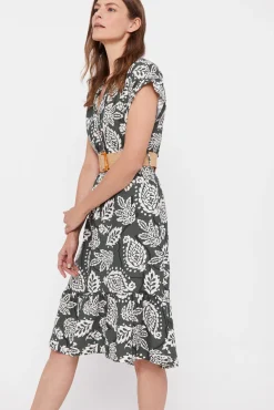 Cortefiel Vestido Confort Cinturon Estampado Verde Sale