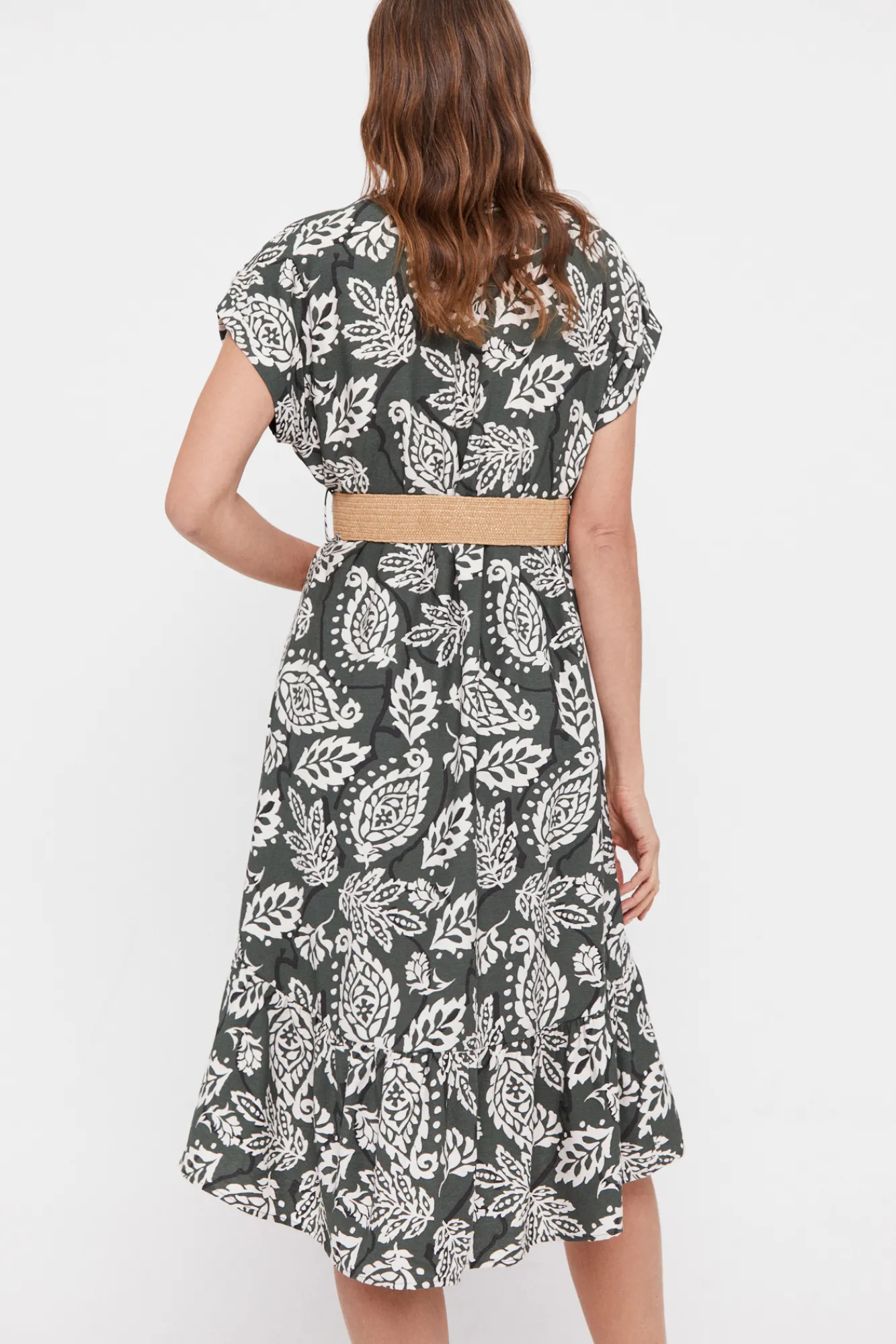 Cortefiel Vestido Confort Cinturon Estampado Verde Sale