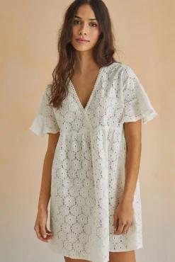 Women'secret Vestido Corto 100% Algodon Bordado Beige Hot