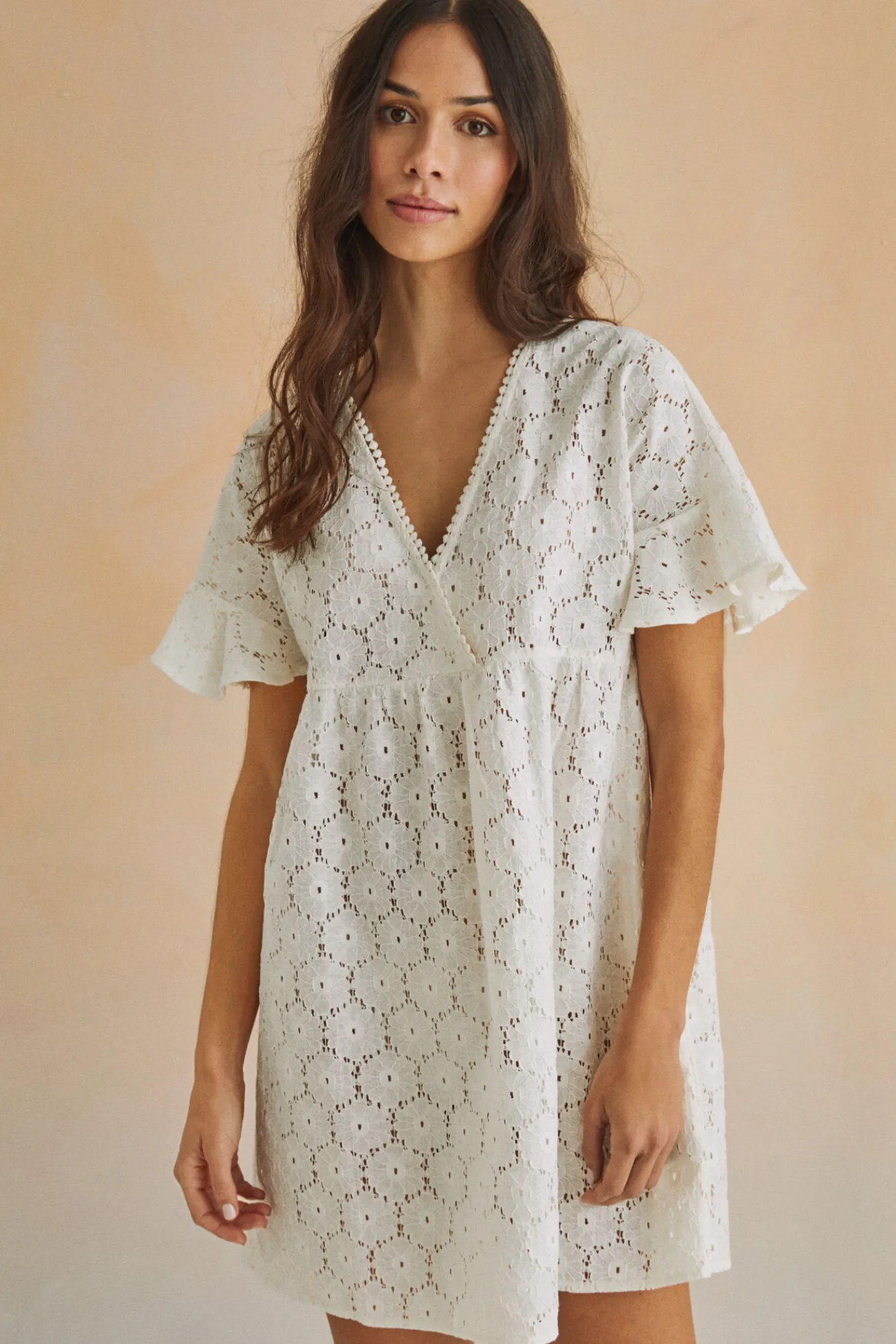 Women'secret Vestido Corto 100% Algodon Bordado Beige Hot