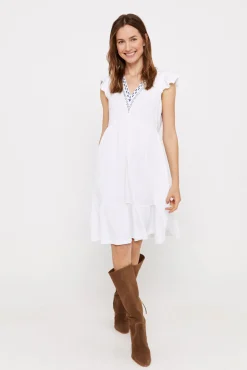 Cortefiel Vestido Corto Bordado Blanco Outlet