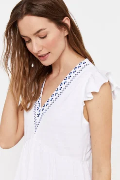 Cortefiel Vestido Corto Bordado Blanco Outlet