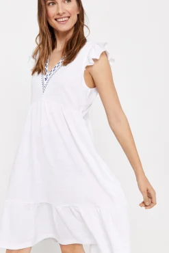 Cortefiel Vestido Corto Bordado Blanco Outlet