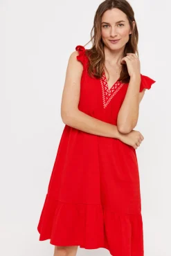 Cortefiel Vestido Corto Bordado Rojo