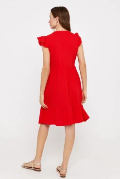 Cortefiel Vestido Corto Bordado Rojo