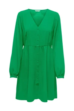 Only Vestido Corto Camisero Manga Larga Verde Sale