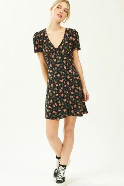 Pimkie Vestido Corto Con Botones Negro