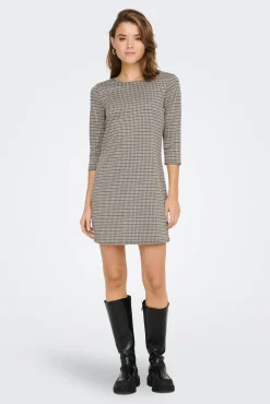 Only Vestido Corto Con Magas 3/4 Marron Oscuro Best