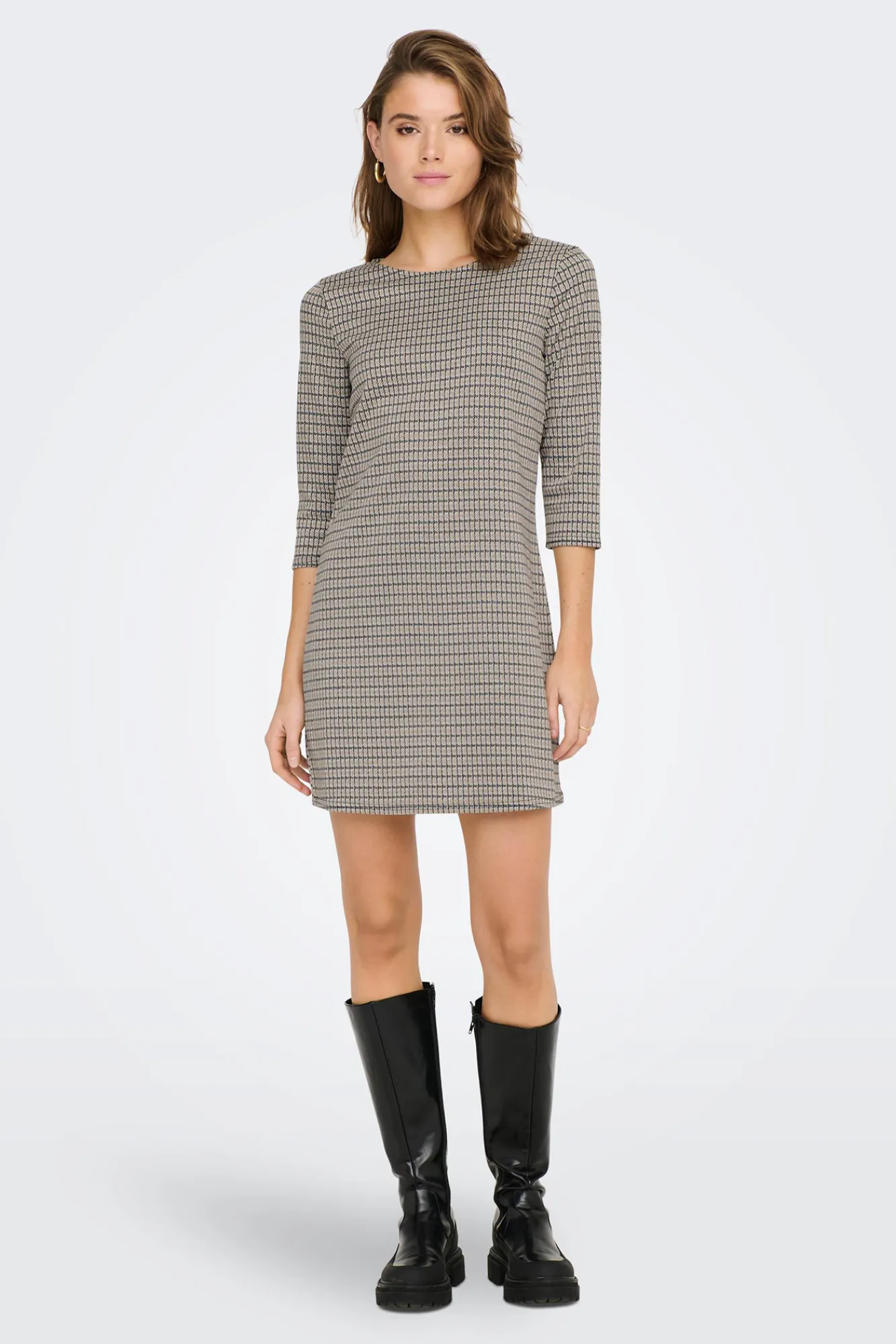 Only Vestido Corto Con Magas 3/4 Marron Oscuro Best