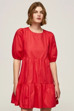 Pepe Jeans Vestido Corto Con Volumen. Rojo Sale