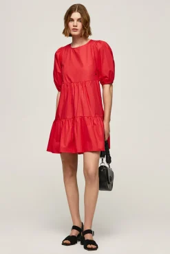 Pepe Jeans Vestido Corto Con Volumen. Rojo Sale