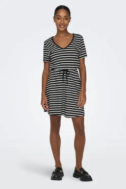 Only Vestido Corto Corte Regular Cuello En V Negro Hot