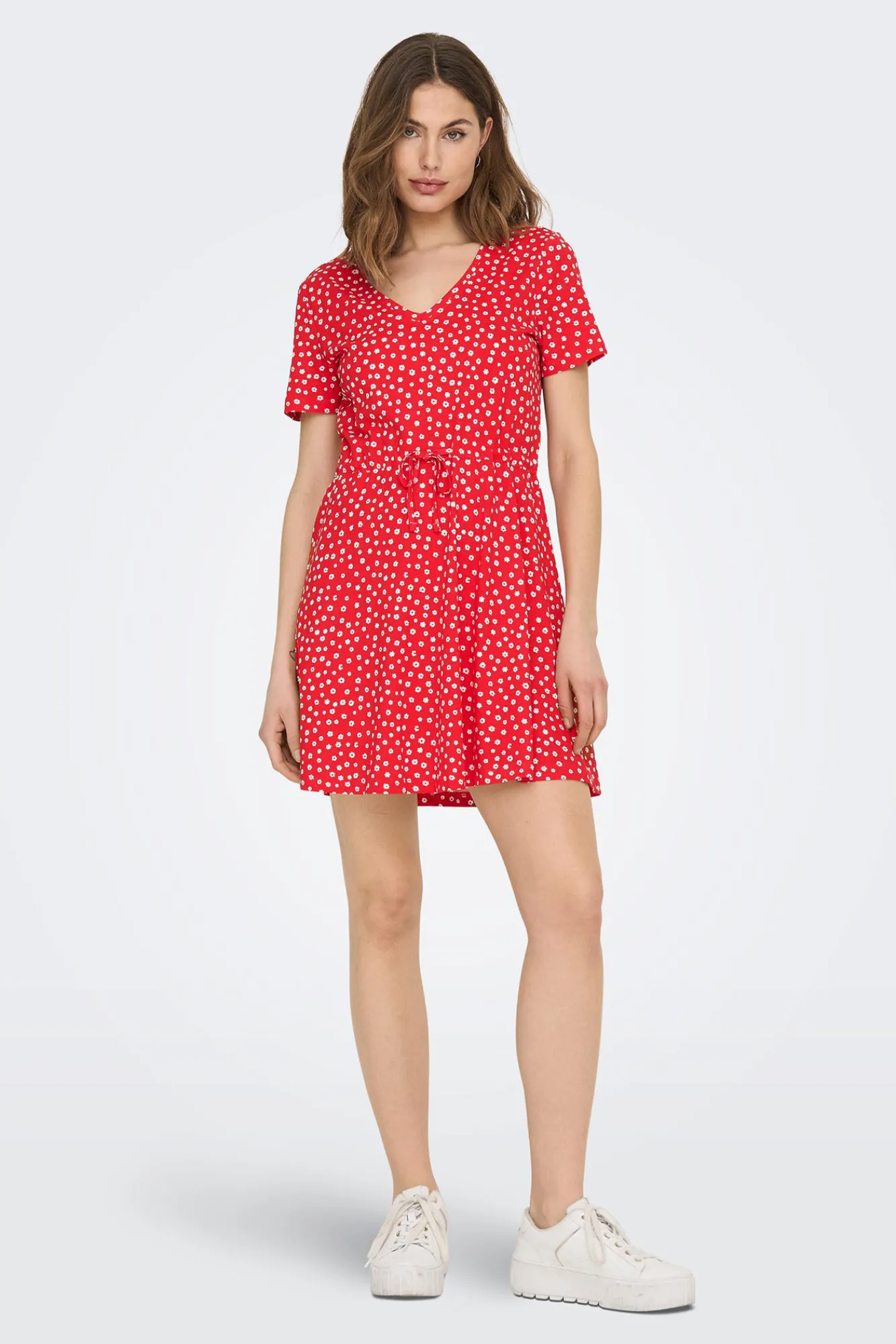 Only Vestido Corto Corte Regular Cuello En V Rojo Hot