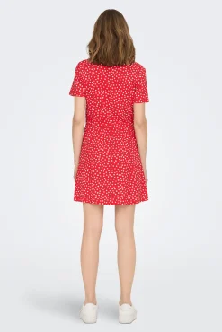 Only Vestido Corto Corte Regular Cuello En V Rojo Hot