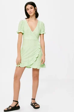 * Vestido Corto Cruce Volantes Estampado Verde Sale