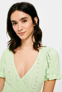 * Vestido Corto Cruce Volantes Estampado Verde Sale