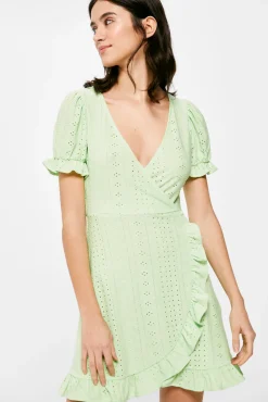 * Vestido Corto Cruce Volantes Estampado Verde Sale
