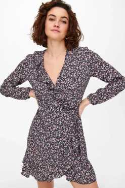 Only Vestido Corto Cruzado Rosa Best